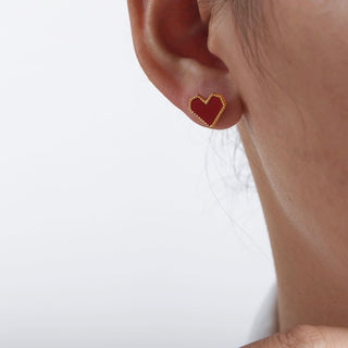 LOVE RED HEART EARRINGS GOLD