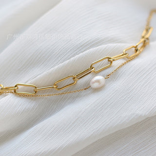 double-chain-pearl-armband-gold