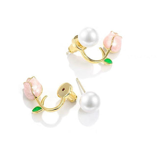 PINK ROSE PEARL EARRINGS SILVER