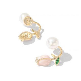 PINK ROSE PEARL EARRINGS SILVER