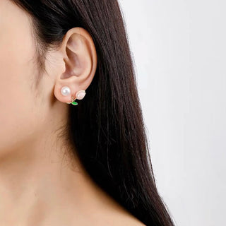 PINK ROSE PEARL EARRINGS SILVER